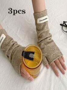 French Casual Style Thick Fingerless Gloves, Warm For Autumn/Winter, Unisex Solid Color Fingerless Gloves, Warm Knitted Touchscreen Gloves, Versatile For Women In Autumn/Winter French Casual Style Thick Fingerless Gloves, Warm Faux Cashmere Knitted Fingerless For Women In Autumn/Winter+Winter Gear+Gloves Bear+Christmas Summer - Multicolor - View 29