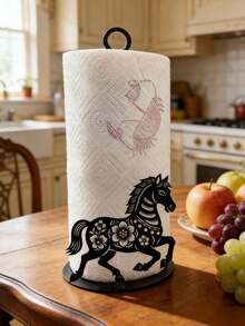 2026 Jahr des Pferdes Küchenrollenhalter - 26cm*12,5cm dekorativer Metallständer, modernes Silhouetten-Design geeignet für die Theke, funktionale und festliche Heimdekoration - Schwarz - Übersicht 8