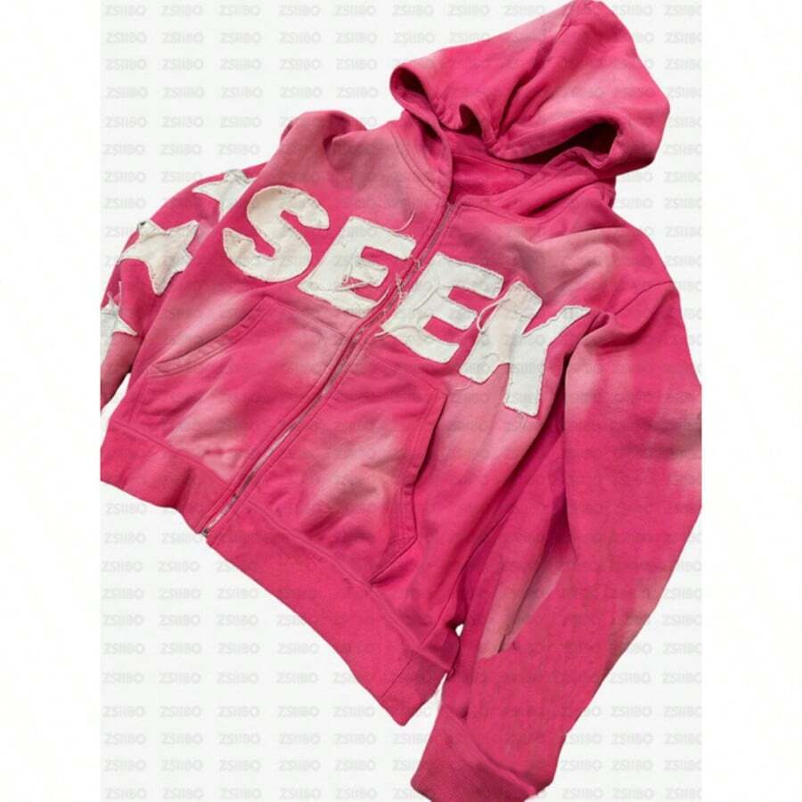 Y2k Men's Coat Autumn New Retro Printed Long Sleeved Hooded Shirt Letter Printed Loose Casual Hoodie Unisex Men's Hooded Shirt - Hồng - Xem 1