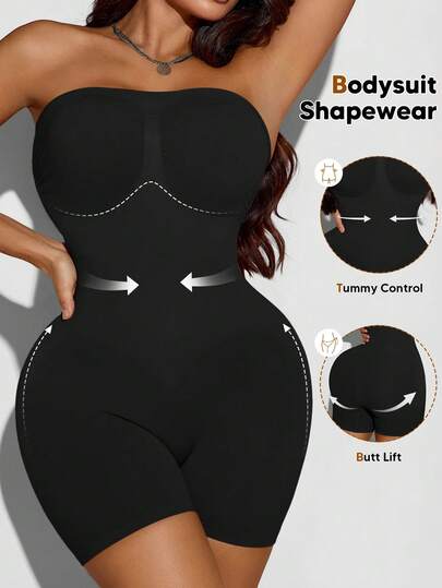 Plus Size Women Strapless Tummy Control Butt Lifting Shapewear Romper