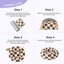 Donut Small Dog Bed - Round Cat Beds Indoor Anti-Anxiety Calming Present For Pets, Washable Cute Modern Beds With Jacquard Shaggy Pl 11ush & Anti Slip Bottom,23 Inch, Brwon - 棕色格子 - 查看 6