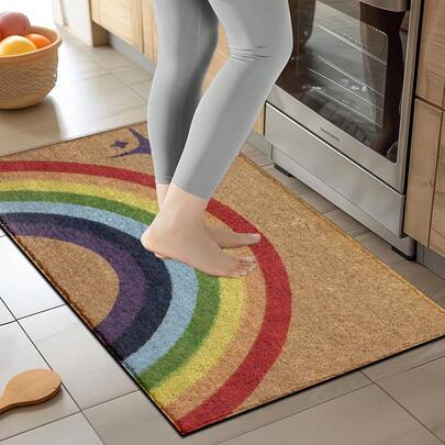 1pc Rainbow Pattern Printed Rug, Faux Wool Mat - Highly Absorbent, Easy To Clean, Suitable For Home Decor, Farmhouse, Entryway, Indoor, Room, Kitchen, Dining Room, Small Office/Home Office, Sink, Laundry Room, Doormat, Kitchen Mat, Anti-Slip Mat