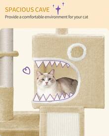 HaluPeit Cat Tree, 98cm Small Cat Tree, Spacious And Stable, With Soft Large Platform, Plush Balls, Caves, Scratching Posts, Cat Scratching Board, Beige - Beige - View 5