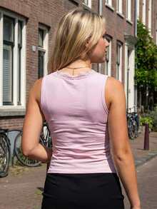 Camisetas sin mangas de verano para mujer, modernas, con encaje patchwork, escote en V profundo y corte ajustado. - Rosa - Ver 5