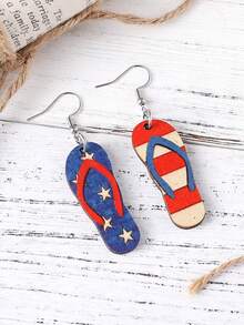 1 Pair Vintage American Flag Striped Star Pendant Earrings, Patriotic Gift For Independence Day - Red, White and Blue - View 4