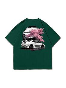 Fractyr Fractyr Men's Summer Fashion Minimalist Street Carp Element Print Round Neck Short Sleeve T-Shirt | All-Match Street Casual Pullover, Boyfriend/Husband Gift - Dark Green - View 4