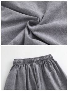 2026 Must-Have 260G Heavyweight Oversized Acid Wash Black Denim Shorts For Men, Comfy Baggy Fit With Elastic Waist & Adjustable Drawstring, Vintage Washed Summer Streetwear Shorts Ideal For Daily Casual, Skate Sessions And Weekend Hangouts - 灰色 - 查看 9