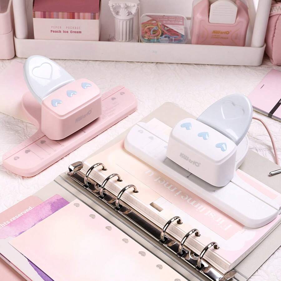 5mm Heart-Shaped Hole Punch, A Simple Positioning Tool, For Use With Notebook Refill Pages And Binders. - Love - View 1