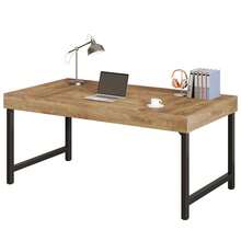 LITTLE TREE 55" Industrial Executive Desk, Rustic Computer Desk With Strong Metal Legs, Home Office Writing Study Table Workstation - Mocha Brown - View 9