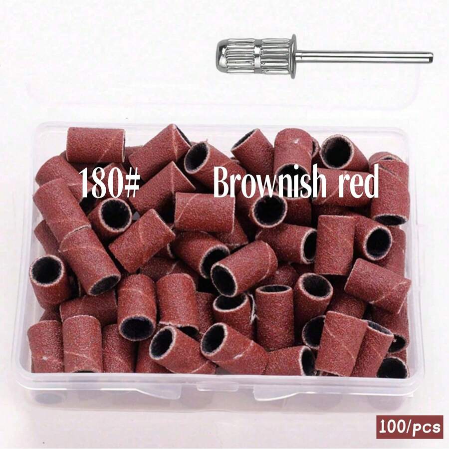 100pcs Grit 180# Nail File Sanding Bands Replacement For 3/32" Shank Drill Bits - Manicure Essential - #180 Brownish red Sanding Bands - 查看 1