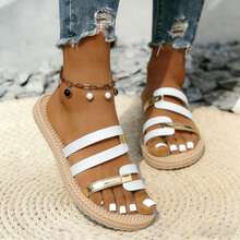 Sandalias slip-on con bloques de color para mujer de talla grande, cómodas y elegantes, adecuadas para citas, playa, caminar, ir y venir - Blanco - Ver 5