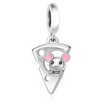 1pc Minimalist 925 Sterling Silver Cheese Shaped Mouse Pendant, Unisex Birthday Gift - Silver - View 2