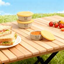 2/6 Pcs Cute Cartoon Pattern Plastic Sauce Cup With Lid, Portable Sealed Seasoning Dish, Condiment Container, Salad Tomato Mustard Sauce Storage Container, Reusable Sauce Dish, Suitable For Student And Adult Use In Home, School, Dorm, Office, Outdoor Camping, Picnic,Travel - Multicolor - View 3