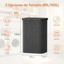 Cesto para Ropa Sucia de 85L con Tapa Cesta para la Colada con Asas de Plástico y Bolsa íble Cesto de Ropa Plegable Grande para Cuarto de Baño Lavadero Dormitorio Gris oscuro -021 - Gris oscuro - Ver 1