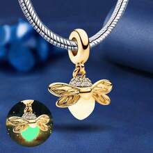 1 mặt dây chuyền hình đom đóm bằng bạc sterling 925 sáng bóng, thích hợp để làm vòng tay, lắc tay, trang sức DIY và trang phục hàng ngày cho nữ, một phụ kiện lý tưởng cho các cô gái. - Đom đóm lấp lánh - Xem 2