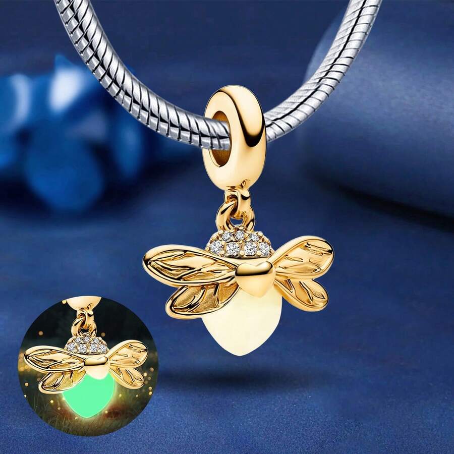 1 mặt dây chuyền hình đom đóm bằng bạc sterling 925 sáng bóng, thích hợp để làm vòng tay, lắc tay, trang sức DIY và trang phục hàng ngày cho nữ, một phụ kiện lý tưởng cho các cô gái.