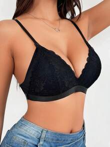 3pcs Solid Color Lace Trim Nursing Bras (Padless) - Black - View 6