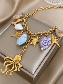 1pc Ocean Style Octopus Pendant Necklace, Unique Gold Chain Necklace, Stainless Steel Chain Necklace For Women, Suitable For Daily Wear, Party, Valentine's Day, Mother's Day Gift - Multicolor - View 10