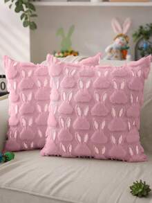 1 Peça Capa de Almofada Pelúcia Orelha de Coelho da Páscoa, Capa de Almofada Decorativa Macia Rosa Coelho Branco para Quarto, Sofá, Decoração Doméstica de Feriado, Adequada para Páscoa, Diário, Festa, Casamento - Rosa chiclete - Visão 8