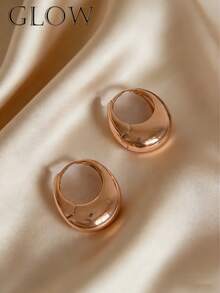 1 Par de Brincos Argola Geométricos Minimalistas de Luxo Retrô Francês em Ouro Rosa, Adequado para Uso Diário e em Festivais por Meninas Jovens - Geometria C - Visão 2