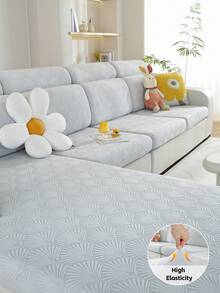 1 pieza Protector de sofá con estampado de hojas de cristal, sábana ajustada elegante con borde elástico completo, suave y lavable - Gris - Ver 1