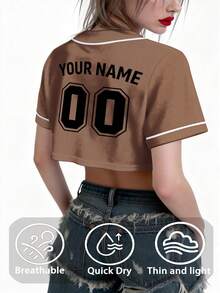 Customizable Women's Short Baseball Jacket. Can Customize Team Name, Name, Number, Logo. Provides Quick Design Preview And Fast Shipping. Suitable For Sports, Casual Wear, And Gatherings. - Brown - View 5