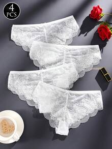 FOVTY 4 pièces Sous-vêtements de sport simples, confortables et légers pour femmes, style respirant à taille mi-haute - Blanc - Voir 1