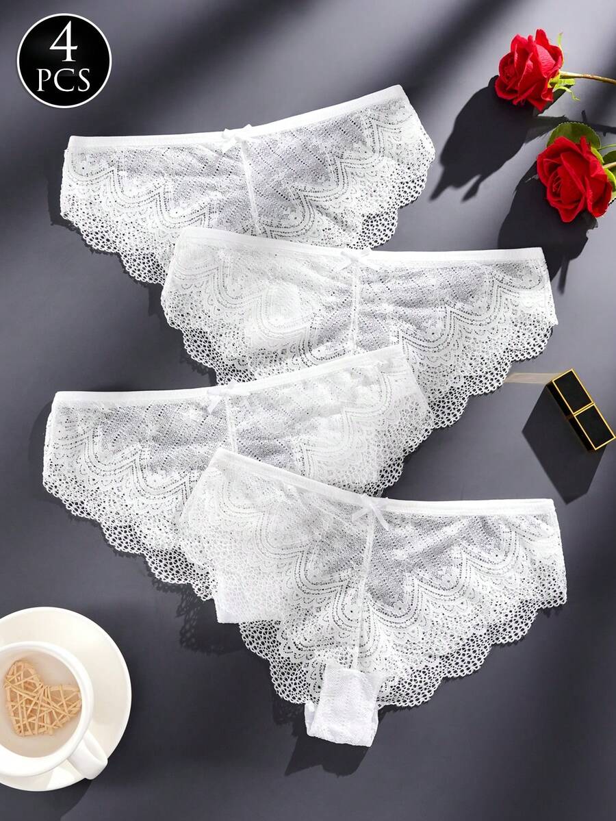 FOVTY 4 pièces Sous-vêtements de sport simples, confortables et légers pour femmes, style respirant à taille mi-haute - Blanc - Voir 1