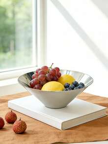 1pc Nordic Luxury Stainless Steel Fruit Bowl, Minimalist High-End Living Room Coffee Table Snack Nut Plate, Premium Fruit Plate, Elegant Afternoon Tea Tray, Creative Dessert Cake Plate, Decorative Accessory - Silver - View 3