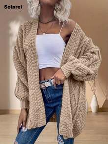 Factory's Closing Down-Selling Everything Cheap To Cut Losses! Last Chance, Once It's Gone, It's Gone! Solarei Women's Clothing Aesthetic Oversized Open Front Cardigan | Lantern Sleeve Layering Top | Casual Fall Winter Outfit #LazyChic #CasualChic #EverydayFashion #FallEssentials Gym Clothes Women Valentine Outfits For Women - Màu be - Xem 4