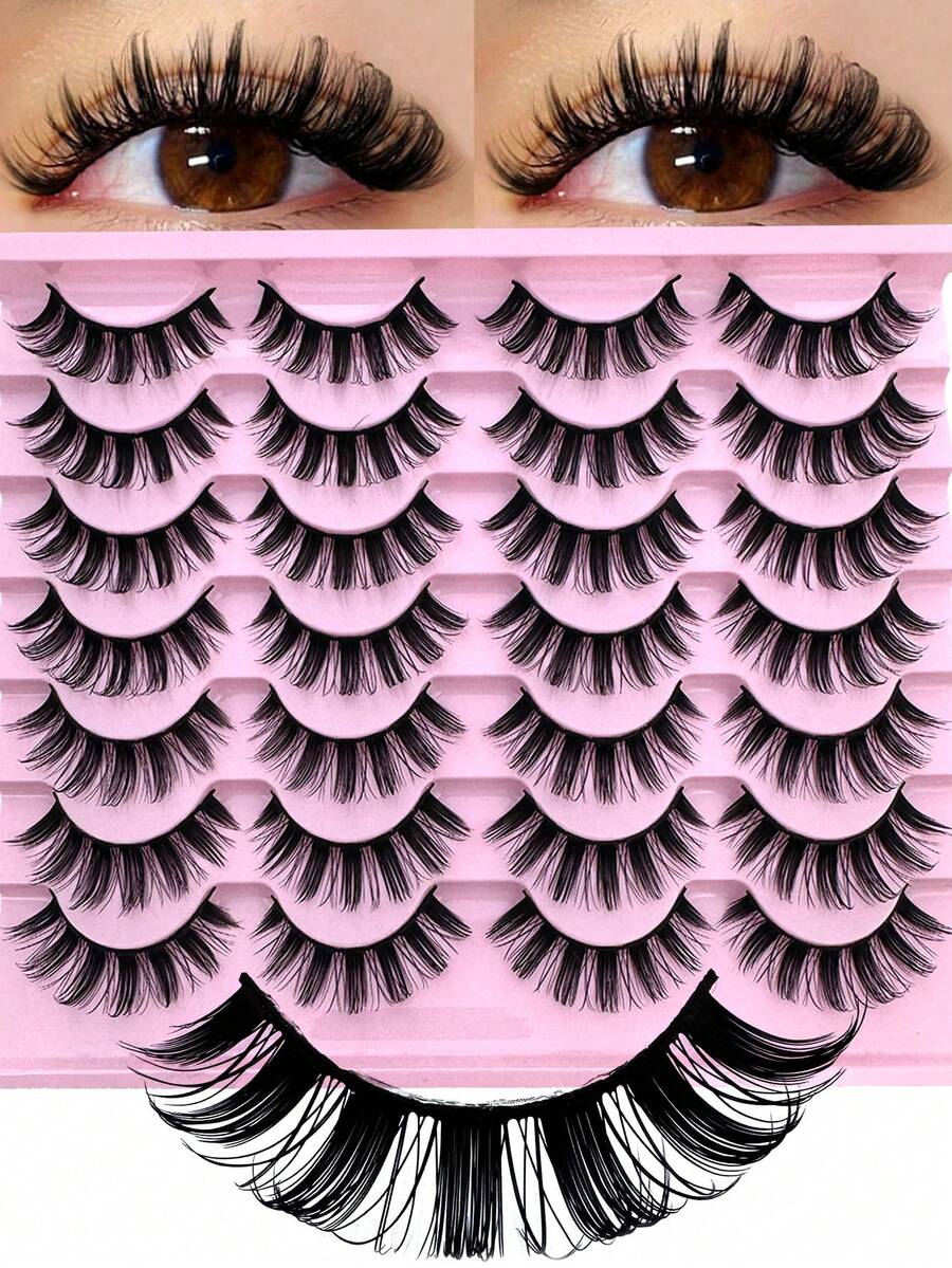 14 Pairs Cartoon Mink Eyelashes, Cat Eye Lashes, Natural Full False Eyelashes, Thick Lashes Extension, Travel Makeup Tools, Fluffy Soft Lash Strips, Dramatic Lashes, Suitable For Daily, Wedding, Date, Party, Music Festival And Halloween - 自然纖長款 - 查看 1
