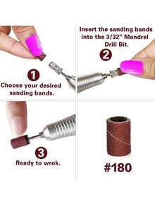 100pcs Grit 180# Nail File Sanding Bands Replacement For 3/32" Shank Drill Bits - Manicure Essential - #180 Brownish red Sanding Bands - 查看 5