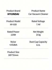 HYUNDAI Aspiradora inalámbrica para coche HY-019, alta succión para eliminación de polvo, portátil inalámbrica, apta para limpieza de coche y hogar - HY-019 - Ver 7