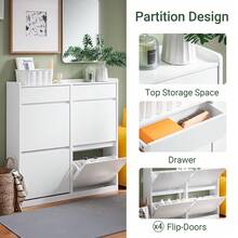 SoBuy Shoe Cabinet With 4 Flaps, Shoe Storage, Narrow Shoe Cabinet, Shoe Rack With 4 Shelves, Shoe Chest, White, Approx. 98x95x19cm (WxHxD), FSR169-W - White - View 6