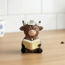 Highland Cow Figurine Cute Resin Animal Statues Decorations For Home Indoor Outdoor Garden Yard - C - 查看 3