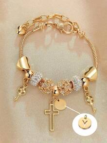 1 Piece Of European And American Fashion Letter Love Cross Small Flower Ring Gold Bead Bracelet For Women's Fashion Key Cross Pendant Bracelet - Multicolor - View 16