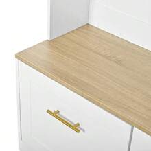 Ensemble armoire avec banc, espace de rangement ouvert et 2 portes – armoire compacte avec 4 crochets, coloris naturel et blanc, dimensions 105 * 40 * 180 cm - Blanc - Voir 8
