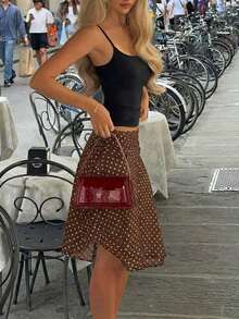 Women's Polka Dot Pattern Double-Layer Mesh Bodycon Straight Skirt, Fitted Beach Vacation Dress, Spring/Summer - Brown - View 3