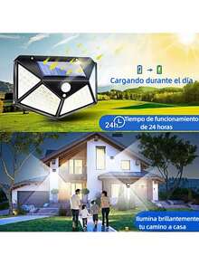 4 piezas, 5000 lúmenes, alimentado por energía solar, 3 modos de iluminación, luces solares de pared para exteriores con sensor de movimiento PIR, lámparas solares impermeables con 100 LED de 4 lados - 100 LED - Ver 4