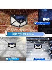4 piezas, 5000 lúmenes, alimentado por energía solar, 3 modos de iluminación, luces solares de pared para exteriores con sensor de movimiento PIR, lámparas solares impermeables con 100 LED de 4 lados - 100 LED - Ver 8