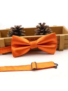 ZONFAZ 1pc Men's Fashionable Shiny Solid Bow Tie, Suitable For Weddings, Celebrations And Everyday Parties - Orange - View 1