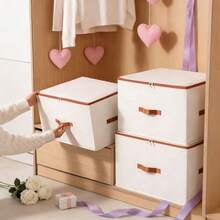 1 pieza Organizador de ropa con tapa de gran capacidad, caja de almacenamiento plegable multifuncional, impermeable, a prueba de polvo y humedad, apilable, organizador de armario, caja de almacenamiento para dormitorio - Multicolor - Ver 2