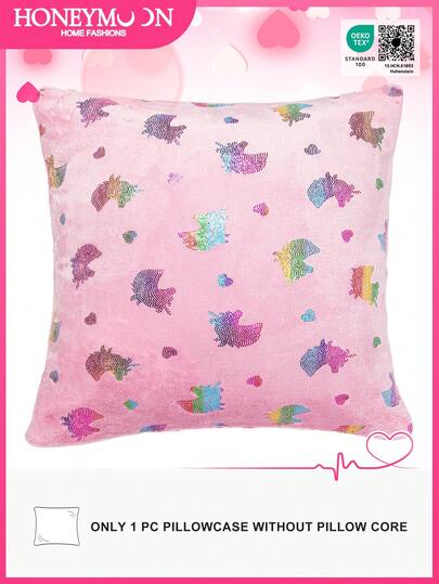 1pc Cute Unicorn Foil Print Flannel Pillow Cover, Essential Romantic Valentine's Gift And Cozy Home Decor, Envelope Closure, Machine Washable, Oeko-Tex Certified