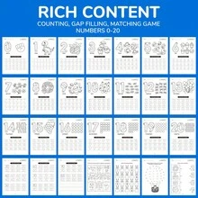 beartale 28 páginas Cuaderno de trabajo de matemáticas Montessori, cuaderno de entrenamiento de control de escritura a mano de números, papel resistente al agua para aprendizaje temprano, ejercicio de concentración, juego de lectura, juguete de educación temprana, material didáctico, práctica de control del bolígrafo, regalo de cumpleaños para niños y niñas - Multicolor - Ver 5