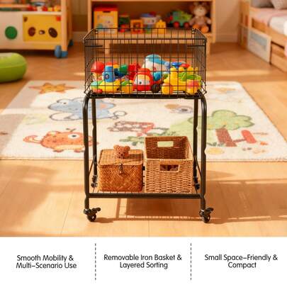 Cesta de ropa sucia con ruedas y capa extraíble - Organización y almacenamiento para la lavandería, cesta de clasificación de ropa móvil, se puede usar como carrito móvil de almacenamiento de aperitivos para el dormitorio/sala de estar, adecuado para baño, balcón, apartamento y otros espacios pequeños - Negro