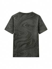 JUTU English Graphic All-Over Print Short Sleeve Round Neck Loose Knit Heather Grey Women Top, Elegant For Party, Summer, Valentine's Day Casual - 0A66  Gray - KJ0221 - View 7