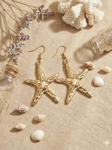1 Pair New Creative Starfish Design Earrings, Minimalist Elegant Beach Vacation Party Daily Wear & Date Occasion Earrings - Yellow Gold - View 5