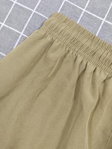 Women's Summer Fashion Casual Solid Color Cargo Shorts With Drawstring Waist And Pockets, Featuring Solid Color Minimalist Large Patch Pockets, Suitable For Outdoor Leisure, Sports, And Daily Fashion Wear. - 深卡其色 - 查看 5