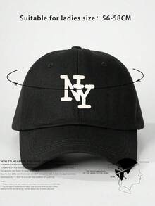 1 Pc Adjustable NY Embroidered Baseball Cap Y2K Sunscreen Hat For Spring Autumn Beach Travel - 黑色 - 查看 1