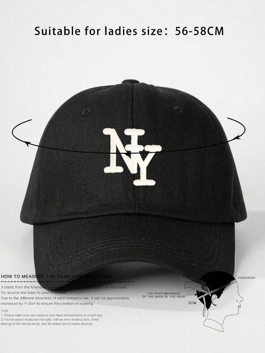 1 Pc Adjustable NY Embroidered Baseball Cap Y2K Sunscreen Hat For Spring Autumn Beach Travel - 黑色 - 查看 1